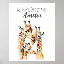 Mamá, papá y yo | Jirafa | Arte para guardería de