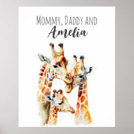 Mamá, papá y yo | Jirafa | Arte para guardería de