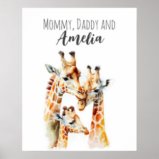Mamá, papá y yo | Jirafa | Arte para guardería de