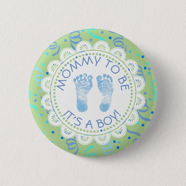 Mamá para ser botón Baby Shower azul y verde (Anverso)