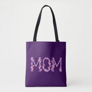 Mamá púrpura retorcida con una bolsa de arte de or