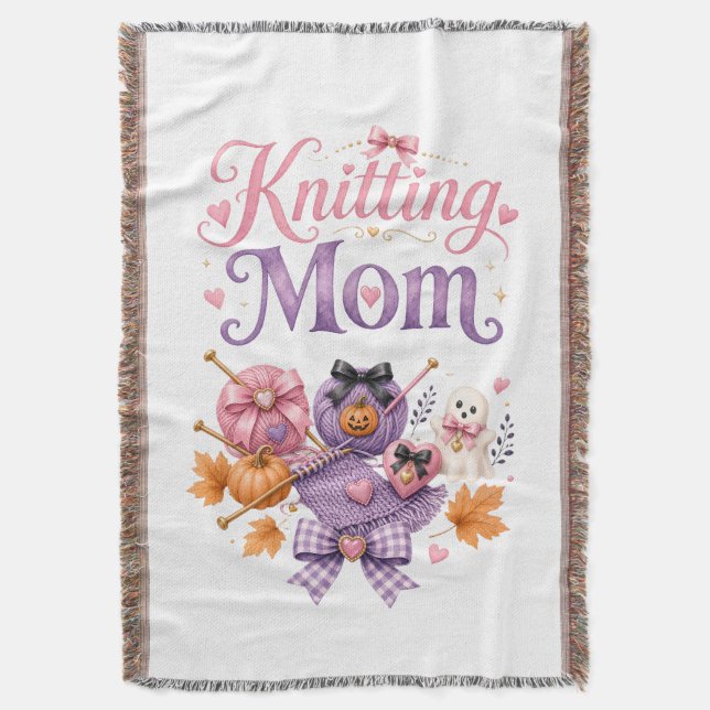Mamá que teje en Halloween - Manta para echar (Frente vertical)