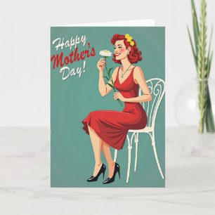 Mamá Retro de Verde Día de las Madres Tarjeta