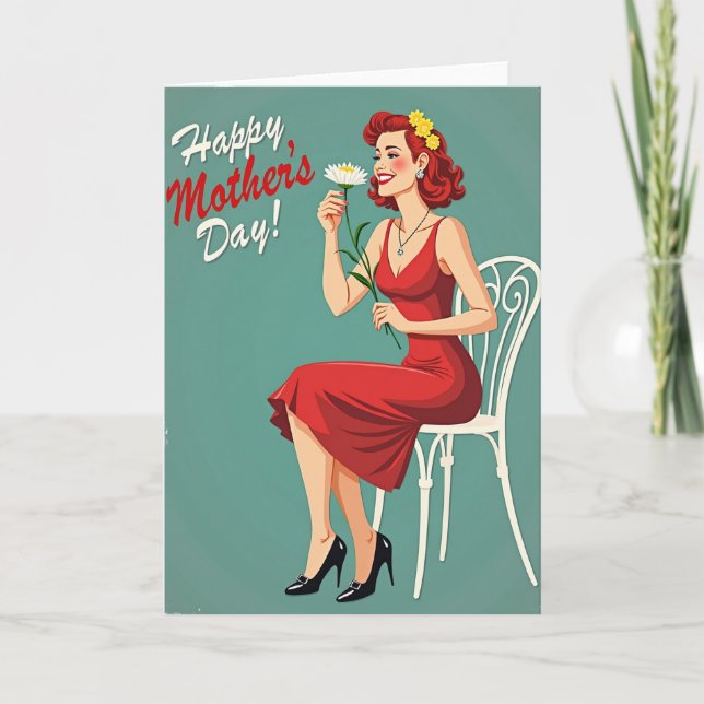 Mamá Retro de Verde Día de las Madres Tarjeta (Anverso)
