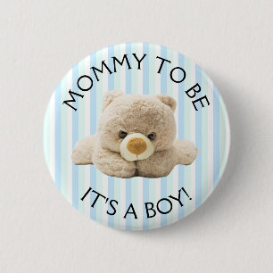 Mamá será el botón azul de Baby Shower "Teddy Bear