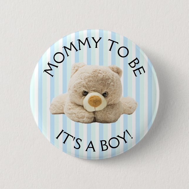 Mamá será el botón azul de Baby Shower "Teddy Bear (Anverso)