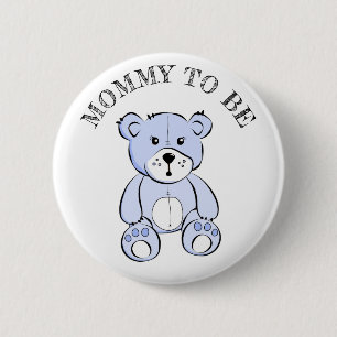 Mamá será el botón de Baby Shower Blue Teddy Bear