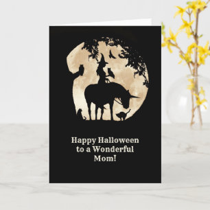 Mamá tarjeta de Halloween con unicornio de bruja