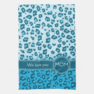 Mamá, te queremos toalla de cocina de leopardo azu