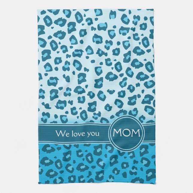Mamá, te queremos toalla de cocina de leopardo azu (Vertical)