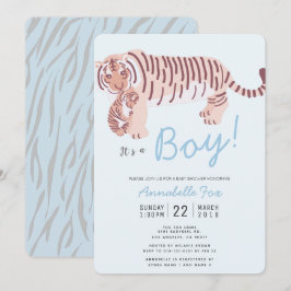 Mamá Tiger y Cub Blue Boy Invitación de Baby Showe