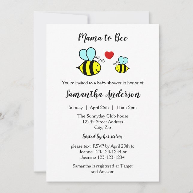 Mama to Bee - Invitación a Baby Shower (Anverso)