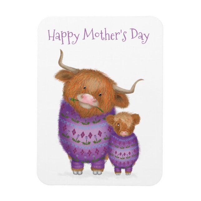 Mamá y bebé, imán del Día de la Madre en Highland (Vertical)