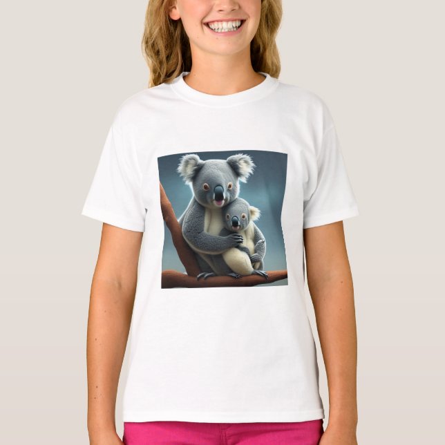 Mamá y bebé Koala sentados en camiseta para niños (Anverso)