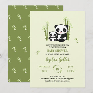 Mamá y bebé Panda llevan una invitación en Baby Sh