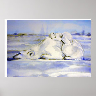 Mamá y cría de oso polar Póster acuarela