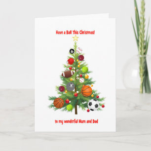 Mamá y papá Árbol de Navidad decorado con bolas