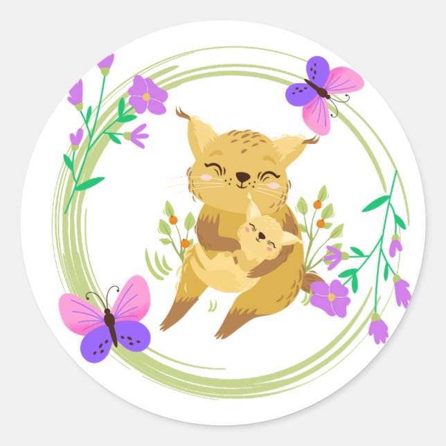 Mamá y pegatina de linces/animales salvajes (Anverso)