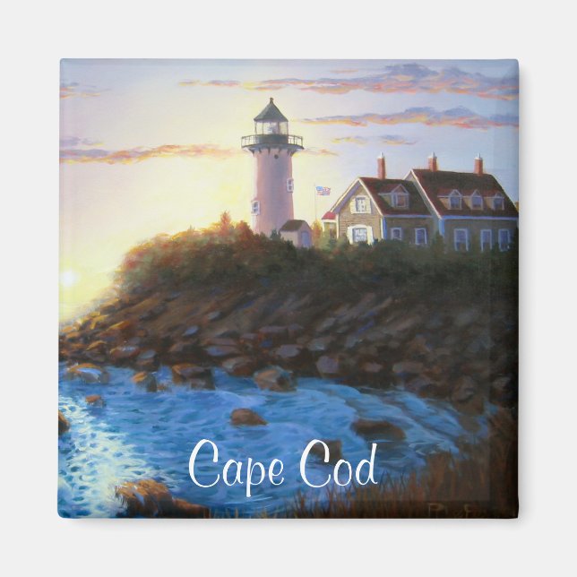 Mamáes de Cape Cod: imán de pintura del faro Nobsk (Frente)
