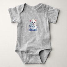 Mameluco de bebé con gatito en taza de flores azul