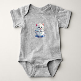 Mameluco de bebé con gatito en taza de flores azul