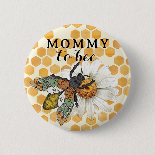 Mami de Abeja para aceptar el botón de Baby Shower (Anverso)