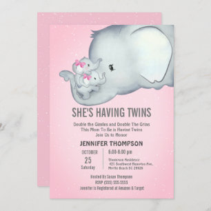 Mami mellizas Chicas Invitación a Elefante Rosa