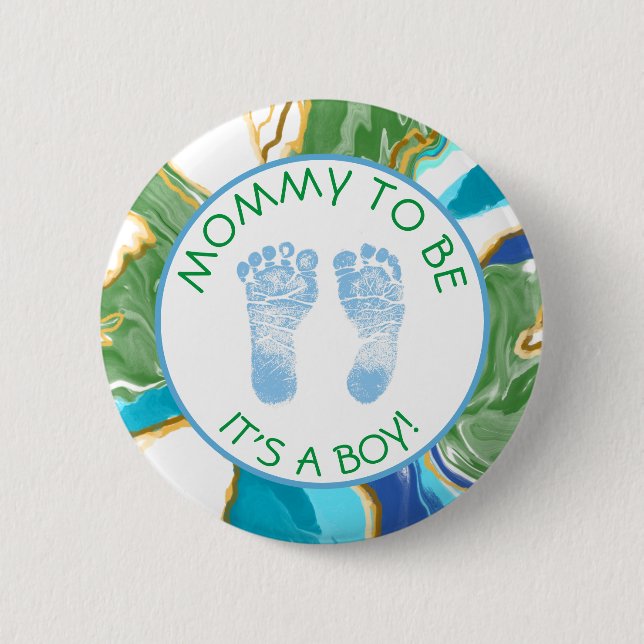 Mami para ser azul y verde botón Baby Shower (Anverso)