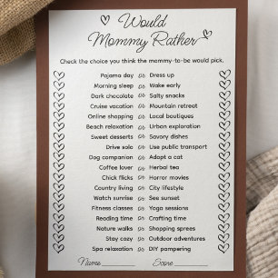 ¿Mami prefiere la tarjeta de juego de Baby Shower?