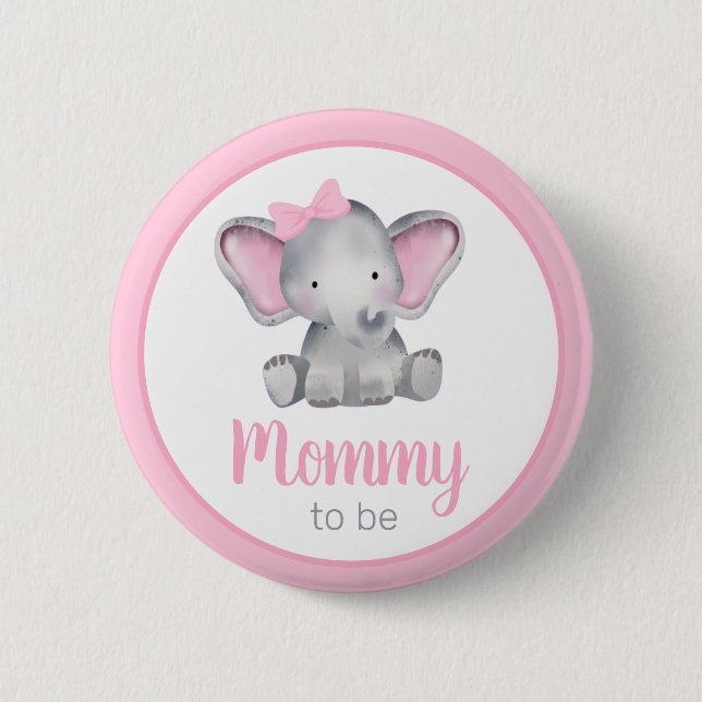 Mami To Be Pink Elephant Chica Botón Baby Shower (Anverso)