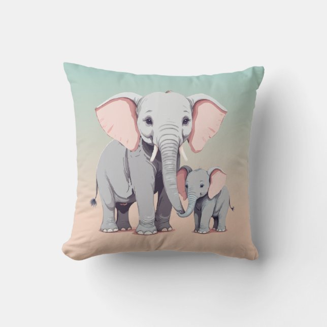 Mami y elefante bebé lanzan almohada (Anverso)