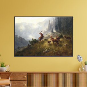 Manada de ciervos Buck & Doe en arte de paisaje fo
