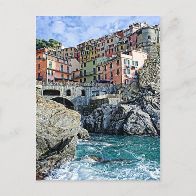 Manarola colorida, postal italiana (Anverso)