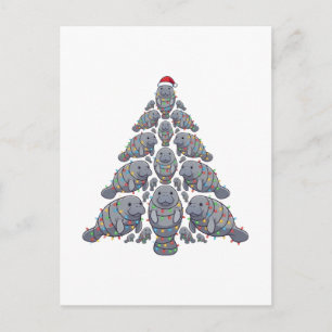 Manatí árbol de Navidad sombrero de Santa luces de