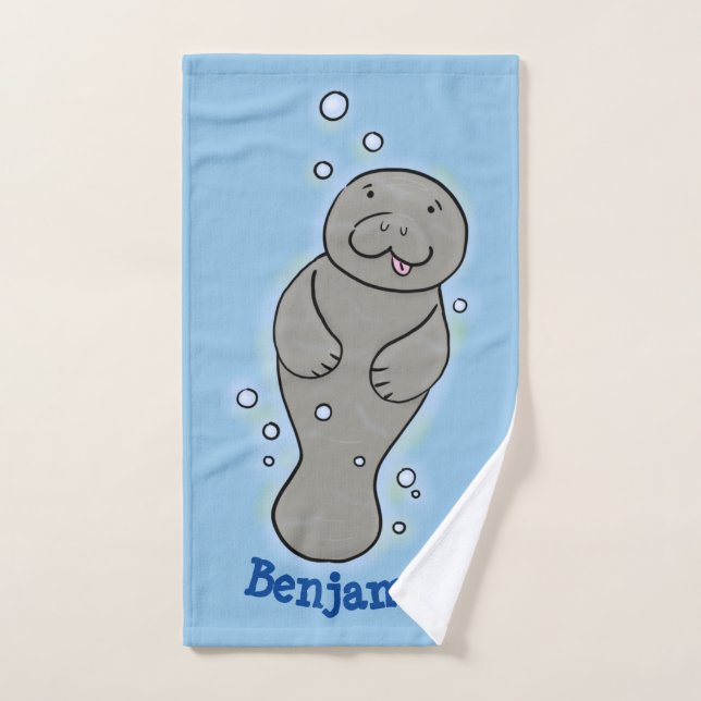 Manatí de bebé con ilustracion de burbujas (Toalla de mano)