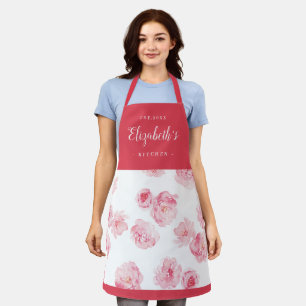 Mancha de agua roja floral personalizada delantal