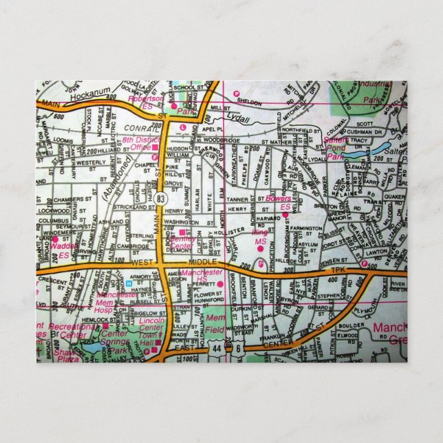 MANCHESTER, tarjeta postal del mapa de cosechas CT (Anverso)