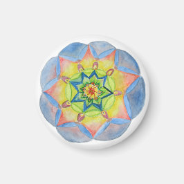 Mandala azul pequeño, imán redondo de 1¼ pulgadas