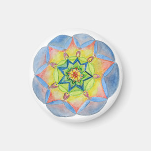 Mandala azul pequeño, imán redondo de 1¼ pulgadas