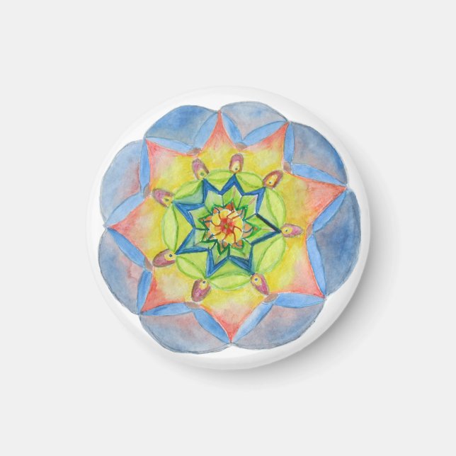 Mandala azul pequeño, imán redondo de 1¼ pulgadas (Frente)
