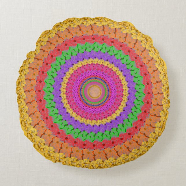 Mandala Ball estilo de crochet amarillo - Almohada (Anverso)