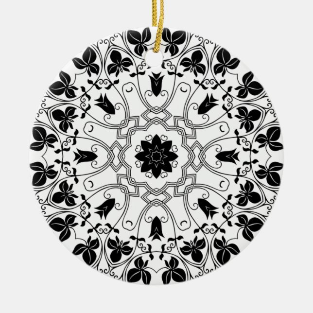 Mandala blanca y negra Ornamento místico navideño (Frente)