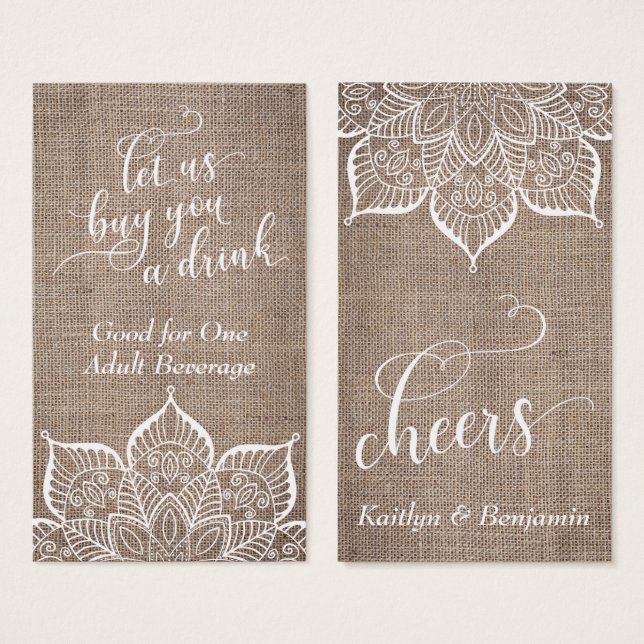 Mandala & Burlap with Pretty Script, Drink Tickets (Anverso y reverso)