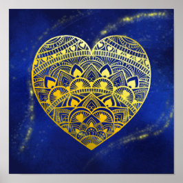 Mandala Corazón Luminoso Oro e Impresión Azul