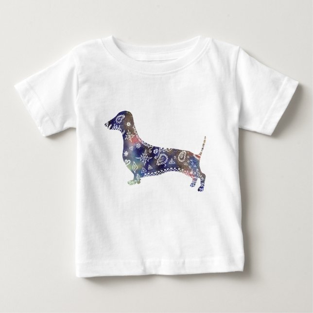 Mandala Dachshund Bellas Jersey T-Shirt, Blanco (Anverso)