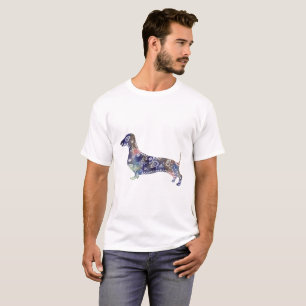 Mandala Dachshund Camiseta Básica, Blanco