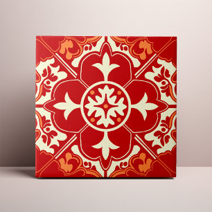 Mandalá de Azulejo Naranja Crema y Rojo