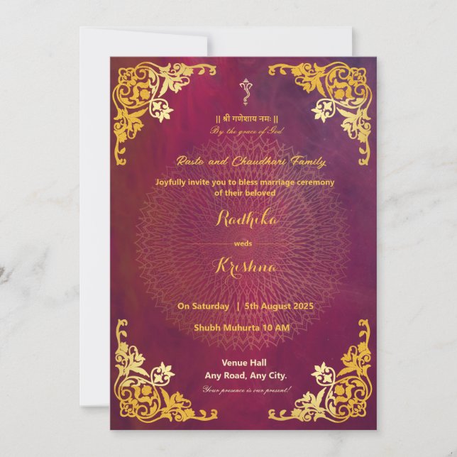mandala de boda hindú india invitación (Anverso)