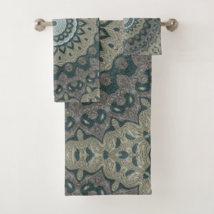 Mándala de color taupe y azul verdoso con simetría