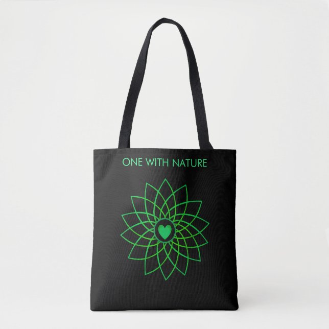Mandalá de Corazón Verde en Bolsa de Mano Negra (Anverso)